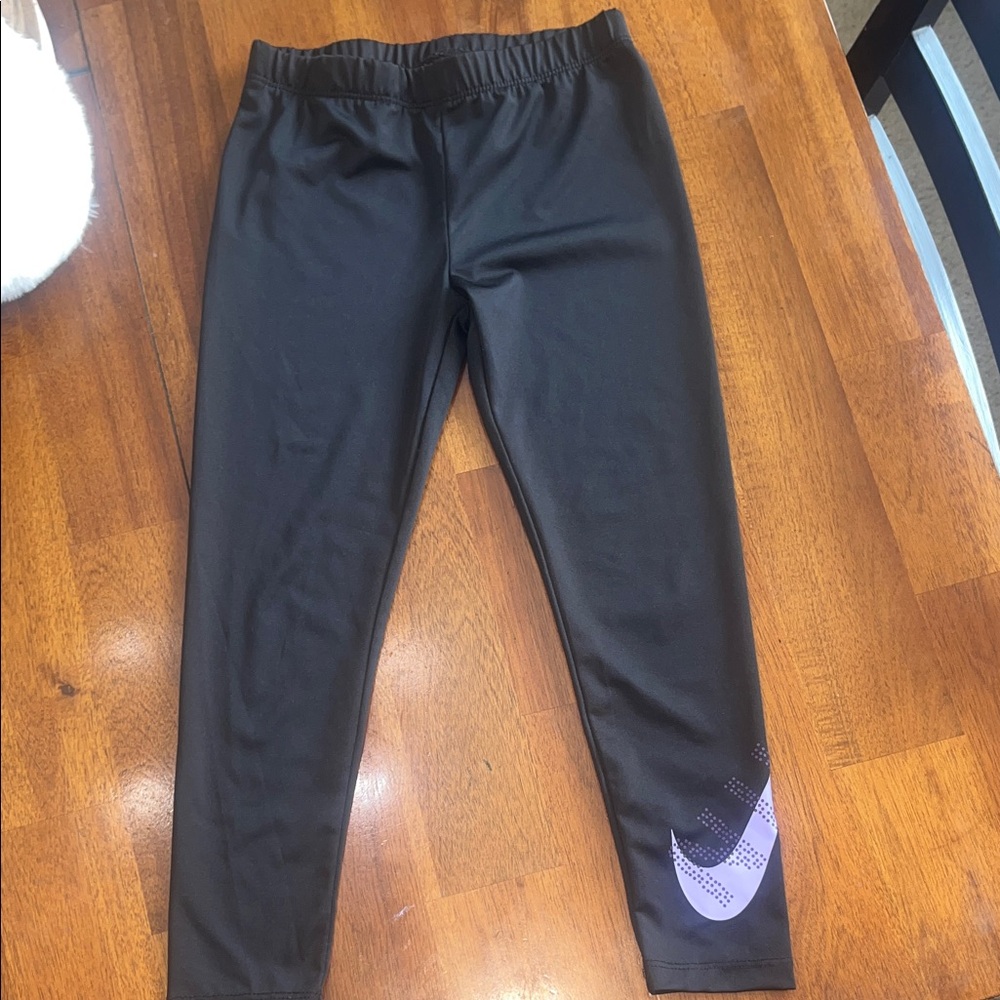 Nike Kids Black Leggings with Purple Swoosh